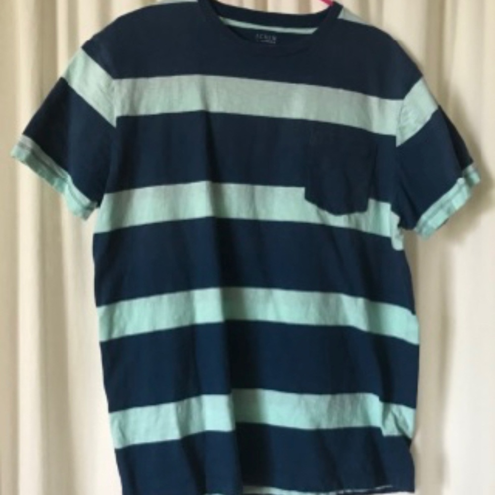 J.Crew Navy Blue & Mint Green Striped Tee